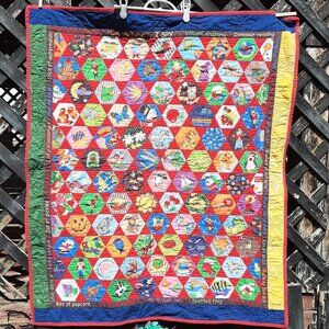 Handmade Fabric Baby Quilt Hand Quilted Cotton 34" x 42"